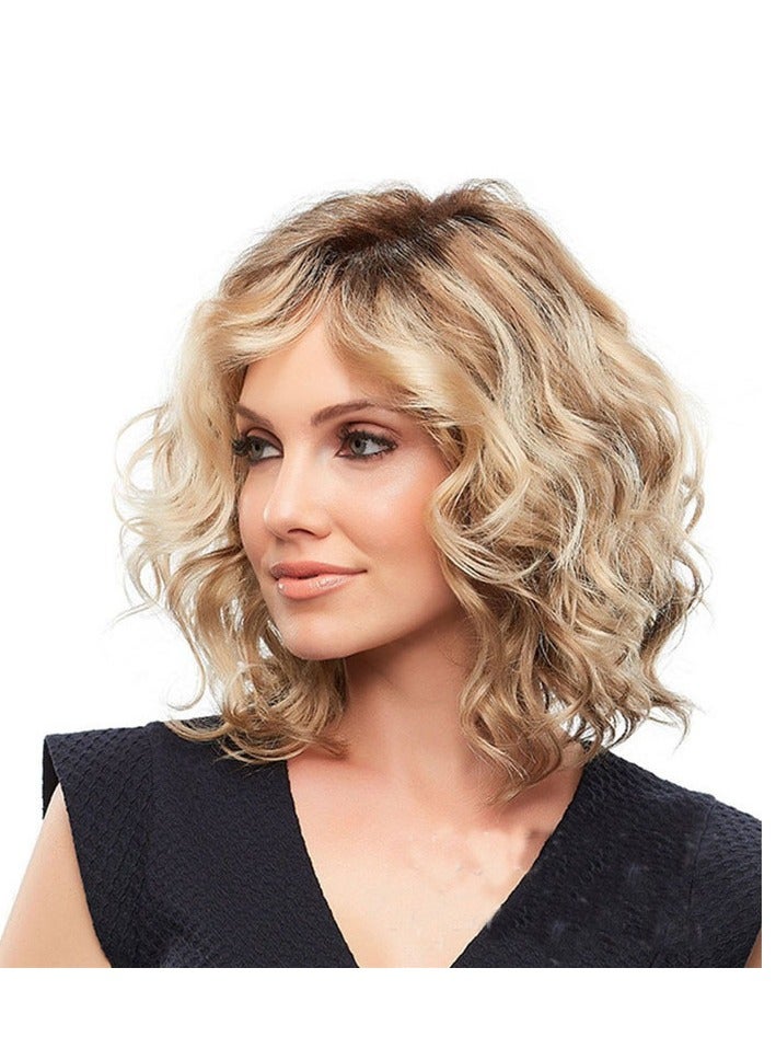 ORiTi Short Wavy Gradient Blonde Wigs With Bangs Synthetic Fiber Wavy Curly Wigs For Daily Party Cospaly Cosplay Wear - Image 2