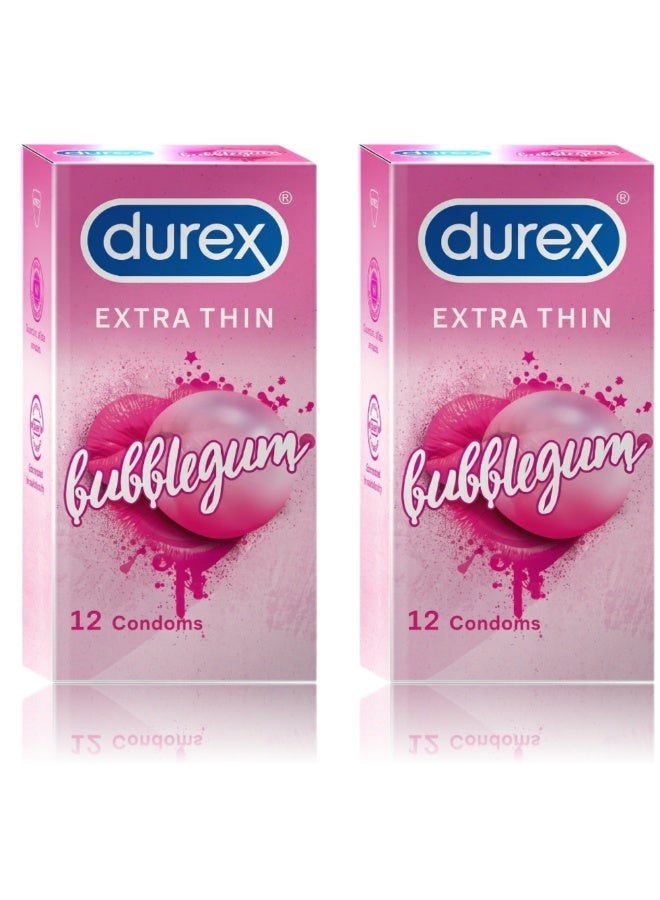 Durex Play Durex Extra Thin Bubblegum Condoms - 12 Count (Pack of 2, Total 24 Condoms) - Image 1