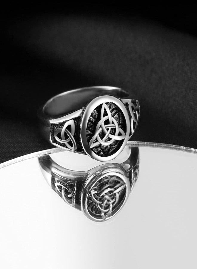HZMAN Triquetra Trinity Knot Stainless Steel Irish Celtic Knot Ring Size（Silver，13） - Image 4