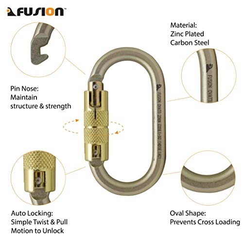 Fusion Climb Ovatti Military Tactical Edition Steel Auto Lock Oval Symmetrical Anchor Carabiner Gold, One Size (FP-9108-P-GLD) - Image 4