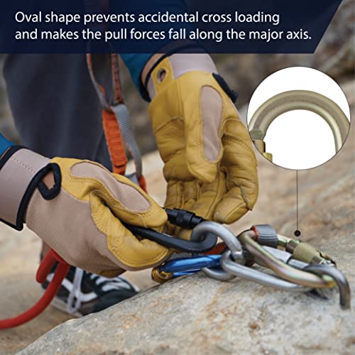 Fusion Climb Ovatti Military Tactical Edition Steel Auto Lock Oval Symmetrical Anchor Carabiner Gold, One Size (FP-9108-P-GLD) - Image 5