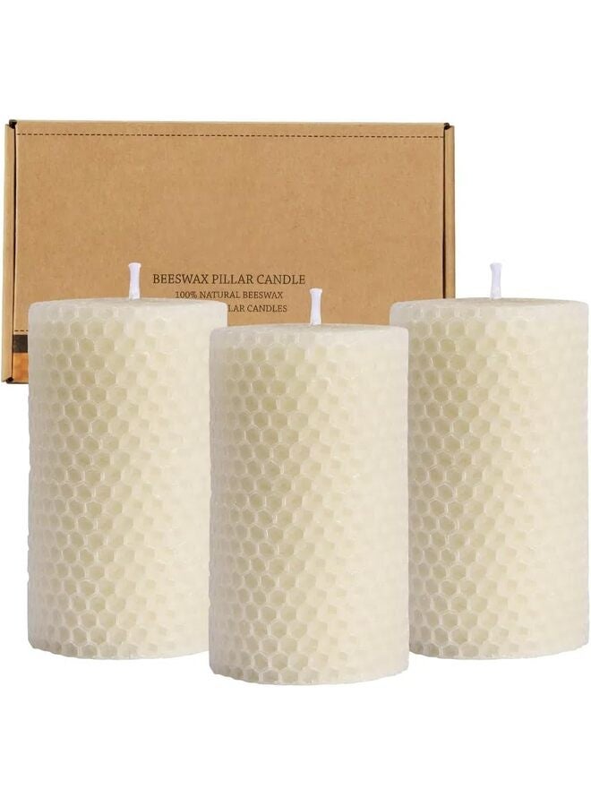 يُسلِّم عبوة من 3 شموع مصنوعة من شمع العسل، شموع ملفوفة مصنوعة يدوياً من شمع العسل النقي، مثالية للهدايا وديكور المنزل (أبيض). - Image 1