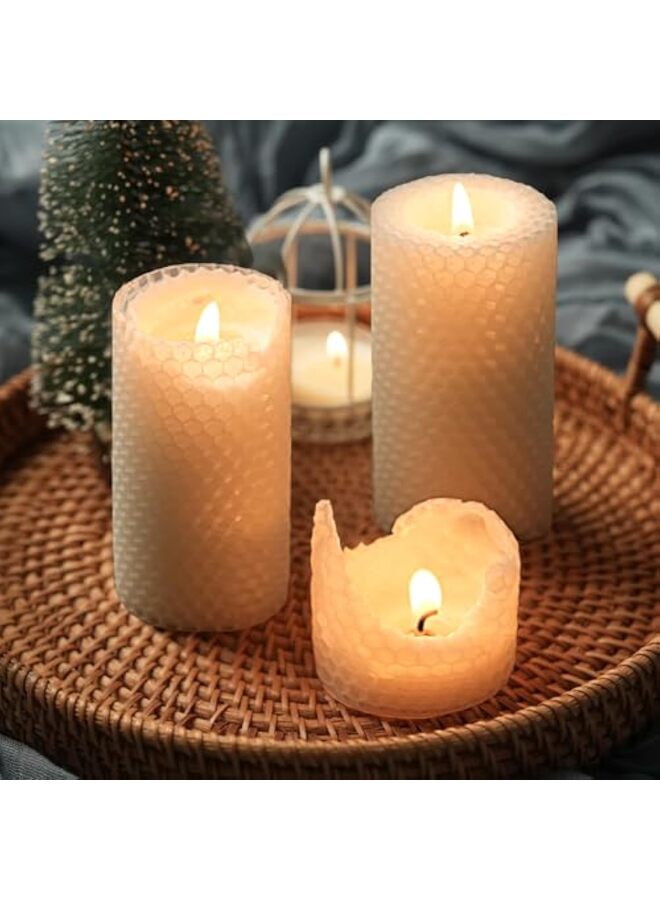 يُسلِّم عبوة من 3 شموع مصنوعة من شمع العسل، شموع ملفوفة مصنوعة يدوياً من شمع العسل النقي، مثالية للهدايا وديكور المنزل (أبيض). - Image 4