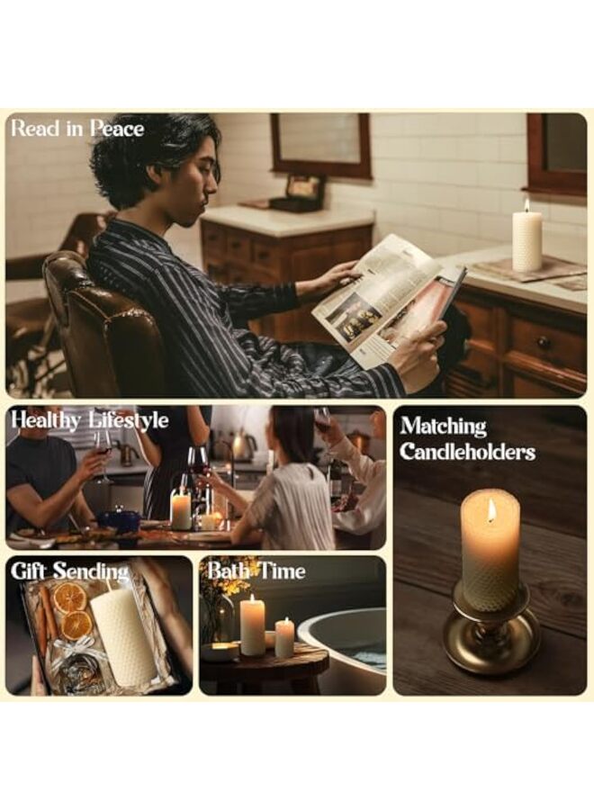 يُسلِّم عبوة من 3 شموع مصنوعة من شمع العسل، شموع ملفوفة مصنوعة يدوياً من شمع العسل النقي، مثالية للهدايا وديكور المنزل (أبيض). - Image 3