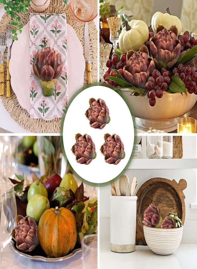 Luckforest Artificial Artichokes, 3Pcs Small Purple Red Simulation Artichoke Fake Fruits for Home Kitchen Decor Wedding Table Fruit Basket Decoration - Image 5