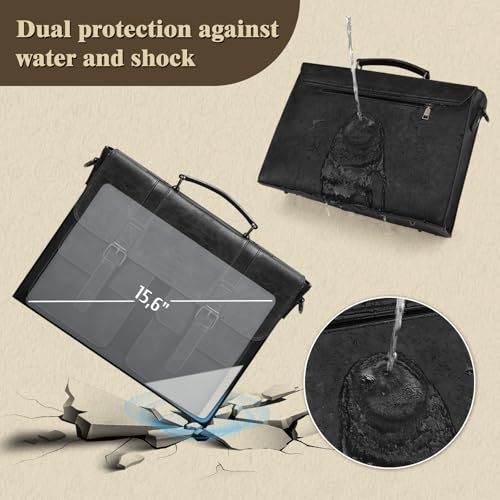 RAINSMORE Leather Messenger Bag for Men 15.6 Inch Vintage Laptop Bag Waterproof Briefcases for Men Computer Shoulder Bag Satchel for Work, Office, College, Business, Black - Image 3