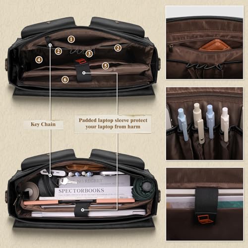 RAINSMORE Leather Messenger Bag for Men 15.6 Inch Vintage Laptop Bag Waterproof Briefcases for Men Computer Shoulder Bag Satchel for Work, Office, College, Business, Black - Image 4
