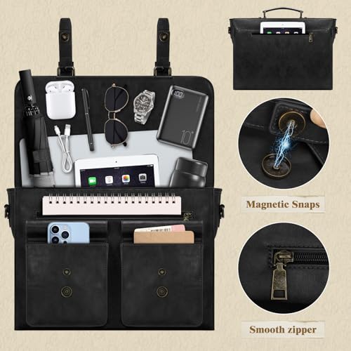 RAINSMORE Leather Messenger Bag for Men 15.6 Inch Vintage Laptop Bag Waterproof Briefcases for Men Computer Shoulder Bag Satchel for Work, Office, College, Business, Black - Image 5