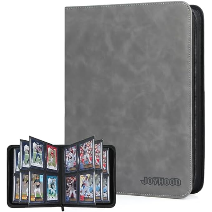 JoyHood TOP LOADER BINDER - 4 SLOT TRADING CARDS COLLECTION ALBUM WITH SLEEVES - HOLDS 112 TOP LOADERS, TOP LOADER STORAGE HOLDER FOR SPORTS CARD, NOT FOR CARDS WITHOUT A TOP LOADER, GREY - Image 1
