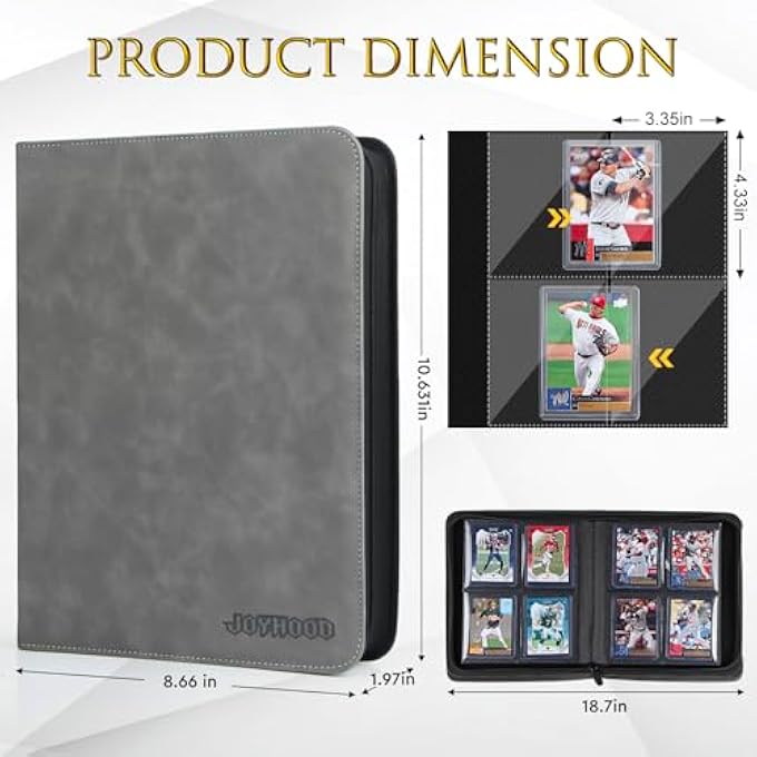 JoyHood TOP LOADER BINDER - 4 SLOT TRADING CARDS COLLECTION ALBUM WITH SLEEVES - HOLDS 112 TOP LOADERS, TOP LOADER STORAGE HOLDER FOR SPORTS CARD, NOT FOR CARDS WITHOUT A TOP LOADER, GREY - Image 3