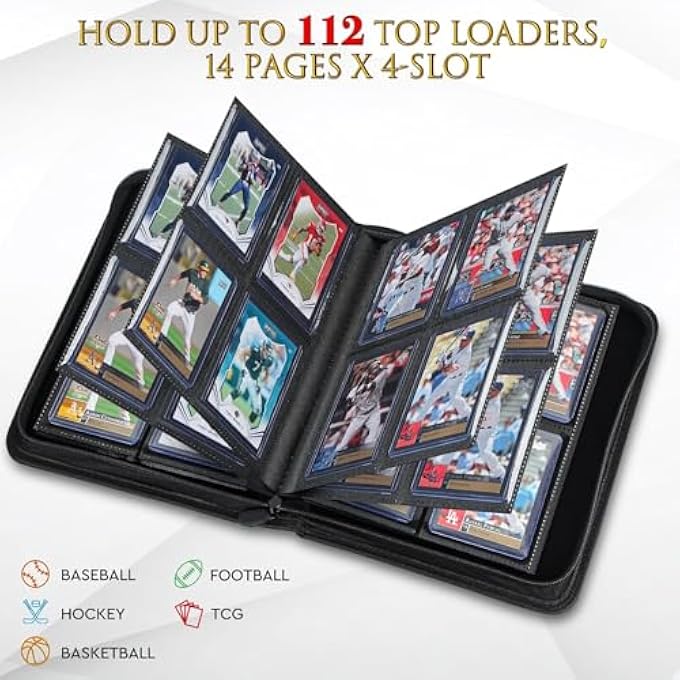 JoyHood TOP LOADER BINDER - 4 SLOT TRADING CARDS COLLECTION ALBUM WITH SLEEVES - HOLDS 112 TOP LOADERS, TOP LOADER STORAGE HOLDER FOR SPORTS CARD, NOT FOR CARDS WITHOUT A TOP LOADER, GREY - Image 5