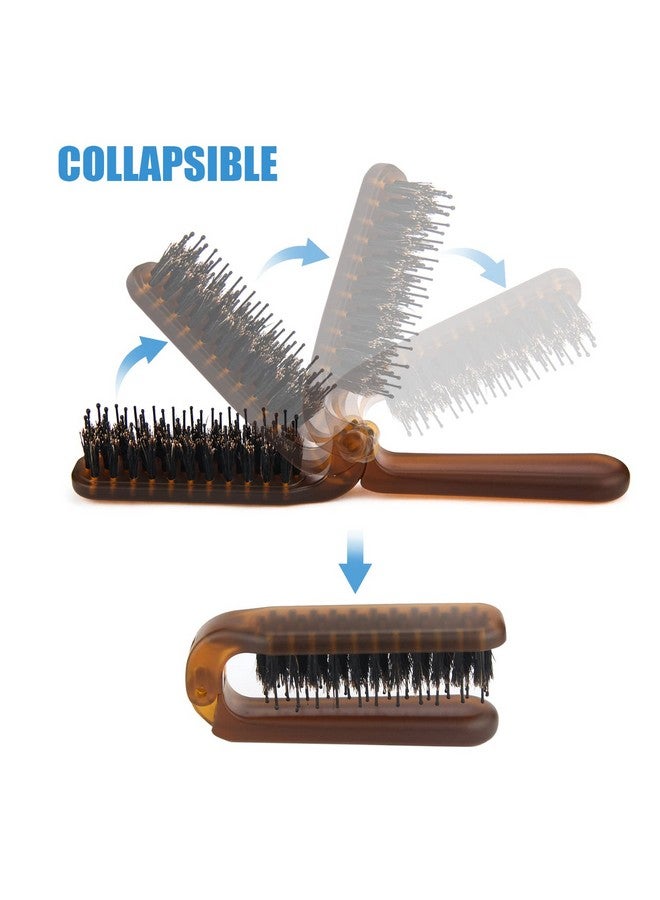 Ancable Travel Folding Hair Brush, Collapsable Portable Pocket Boar Bristle Hair Brush For Thin Thick Hair, Mini Hairbrushfor Men Women Kids Thick Thin Curly Straight Wet Dry Hair Restore Shine - Image 3