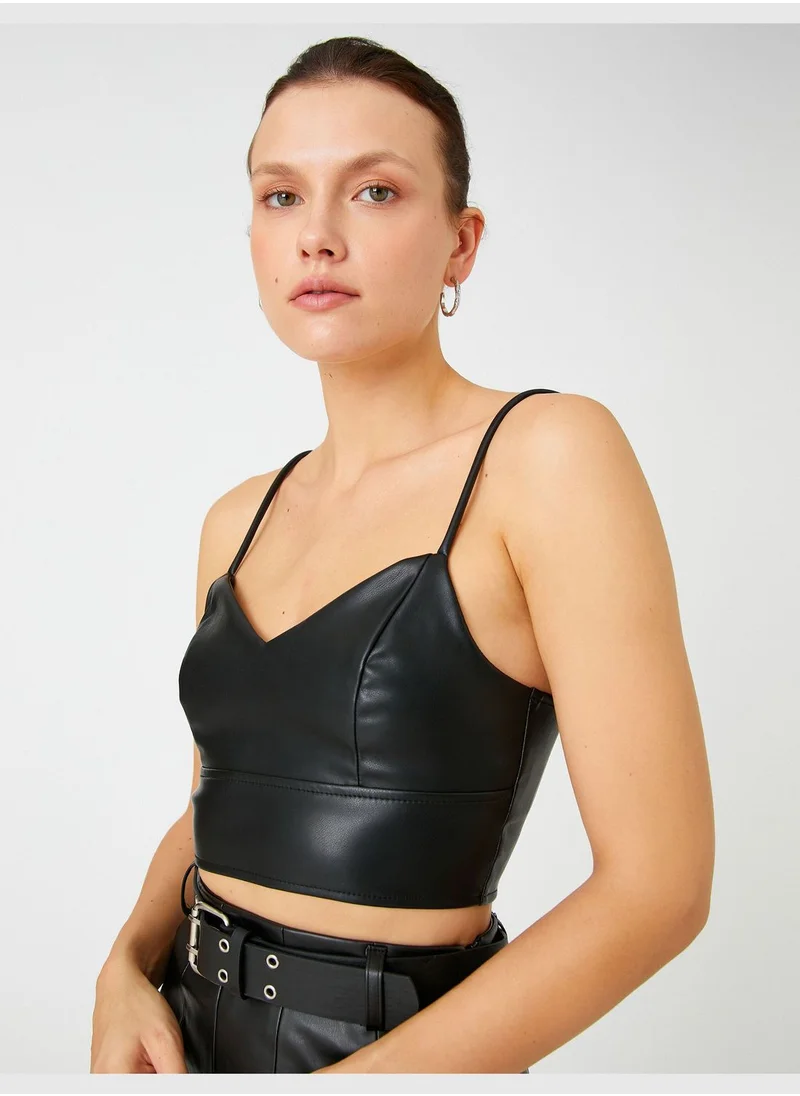KOTON Strappy V Neck Faux Leather Torsolette