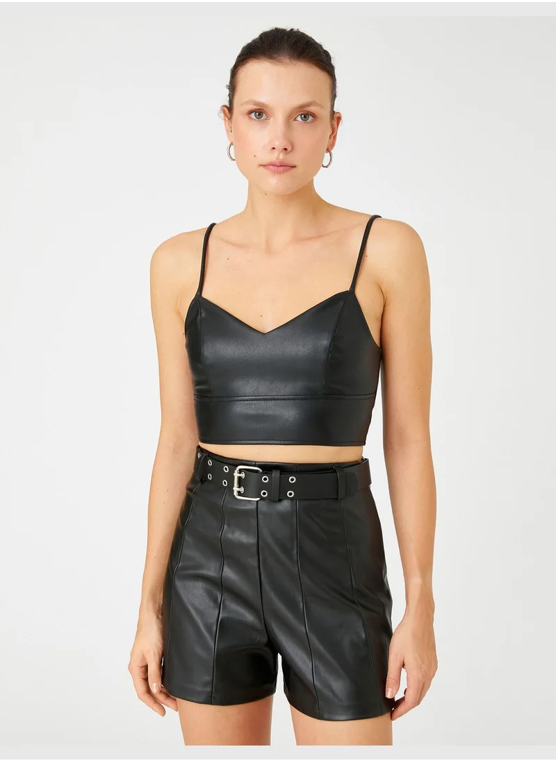 KOTON Strappy V Neck Faux Leather Torsolette