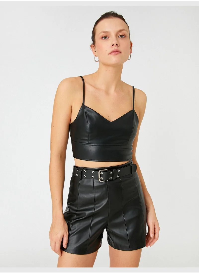 KOTON Strappy V Neck Faux Leather Torsolette