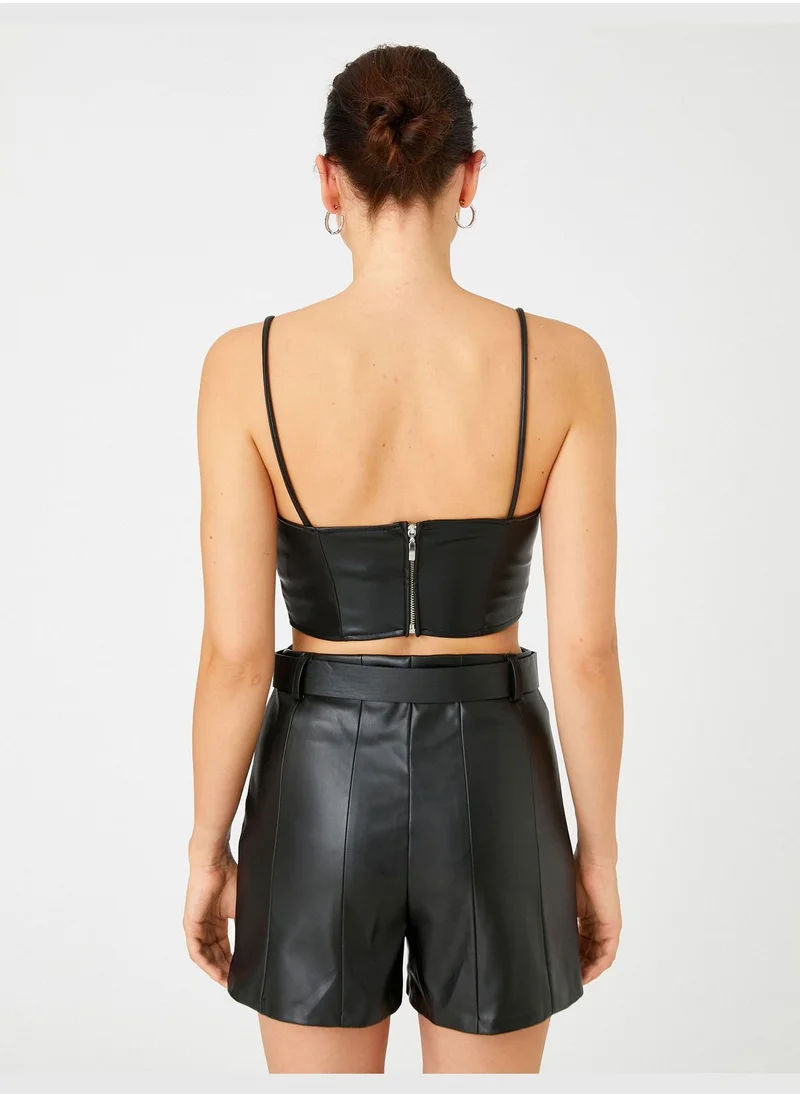 KOTON Strappy V Neck Faux Leather Torsolette