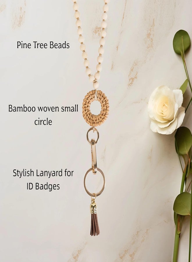 Fving Lanyards for Id Badges and Keys,Specialist ID Vertical Top Load Card Badge Holder,Wood Beaded Teacher Lanyard for ID Holder with Quick Release Key Ring,Cute Keychain Lanyard Women - Image 5