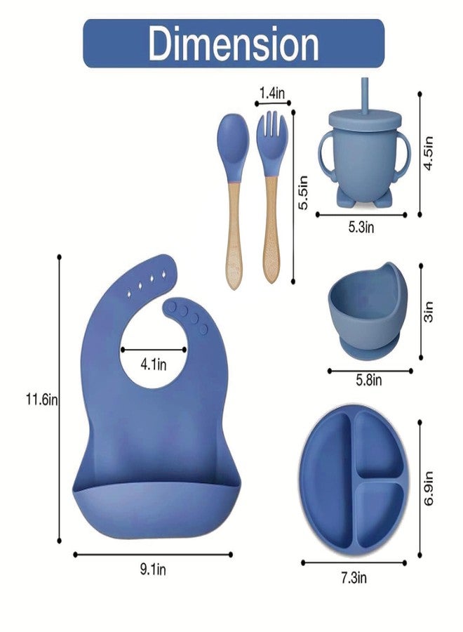 PIHARVA Silicone Baby Feeding Set for Self-Feeding | Suction Bowl, Divided Plate, Toddler Utensils (Spoons & Forks), Sippy Cup & Adjustable Bib for Weaning (Blue) - Image 3