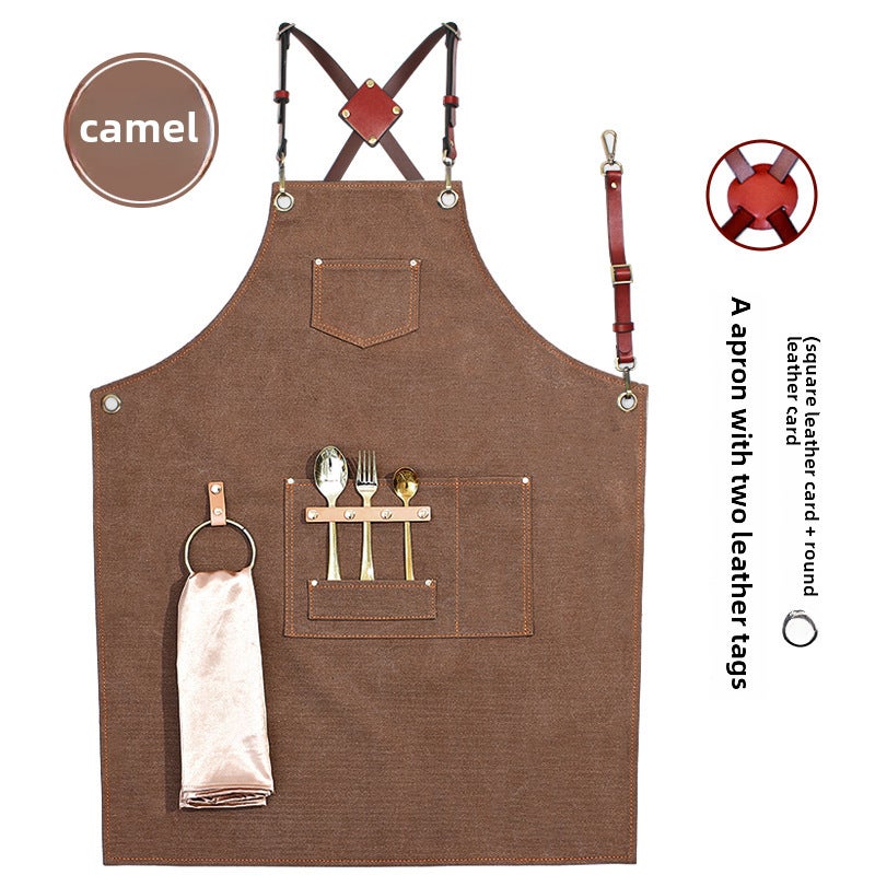 Thick Canvas Apron Custom Logo Coffee Brown for CafesNew Belt Thick Canvas Camel Ring New Belt Thick Canvas Camel Ring