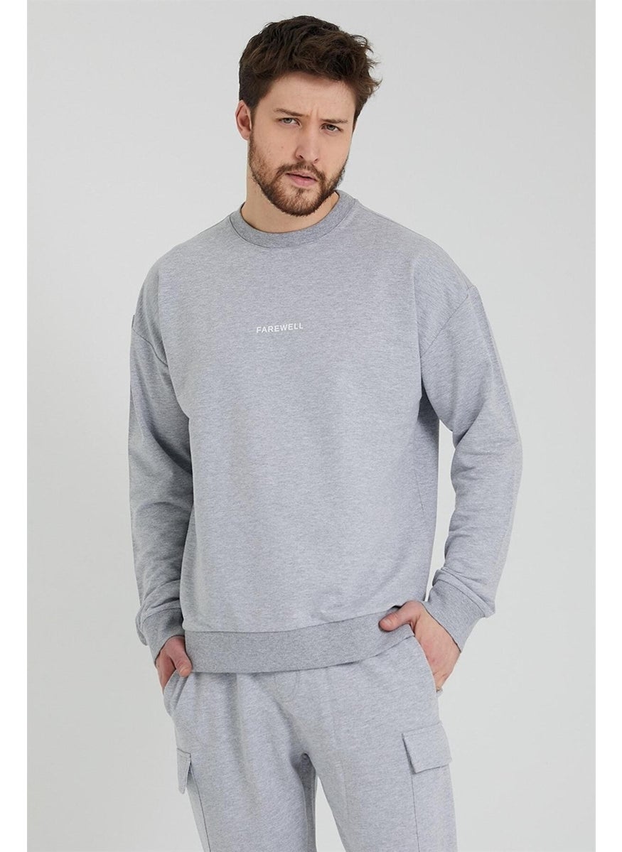 Odelon - Men's Crew Neck Oversize Sweatshirt Gray - Image 1