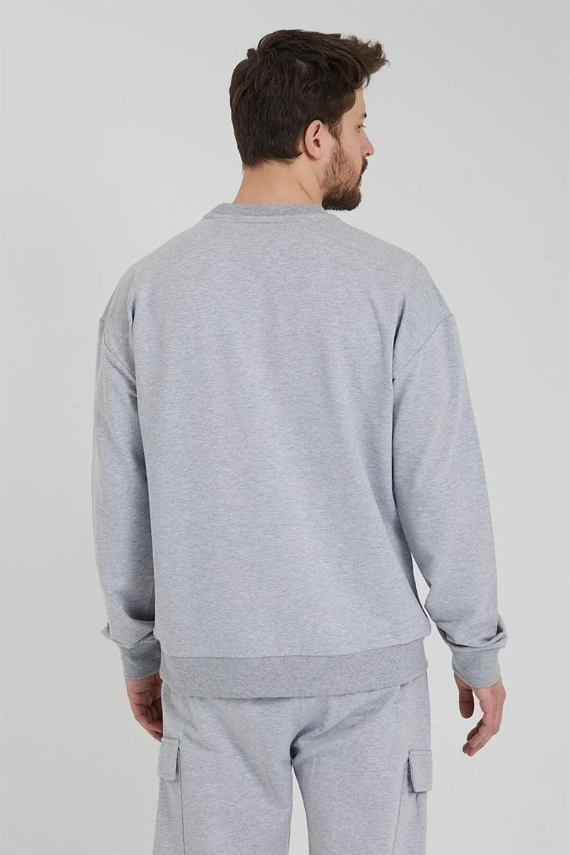 اوديلون Men's Crew Neck Oversize Sweatshirt Gray