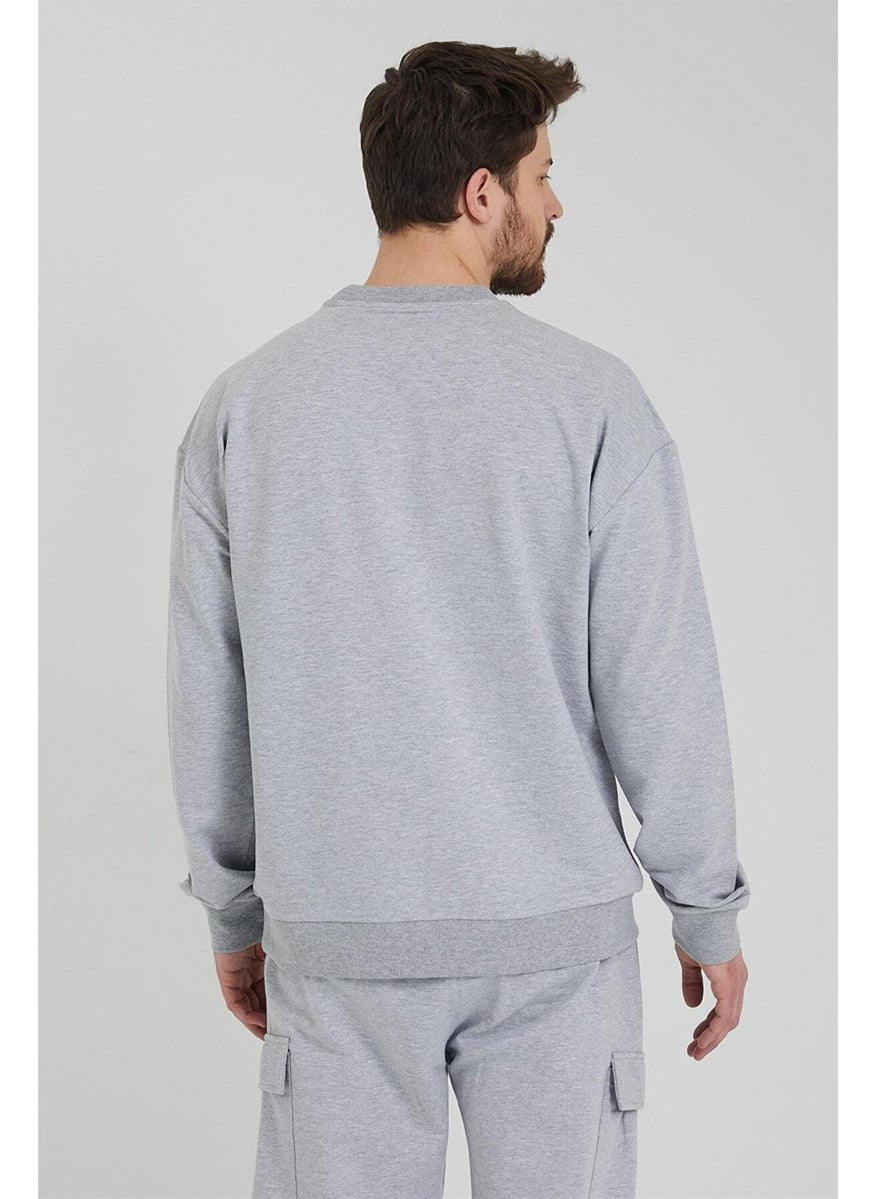 Odelon - Men's Crew Neck Oversize Sweatshirt Gray - Image 1