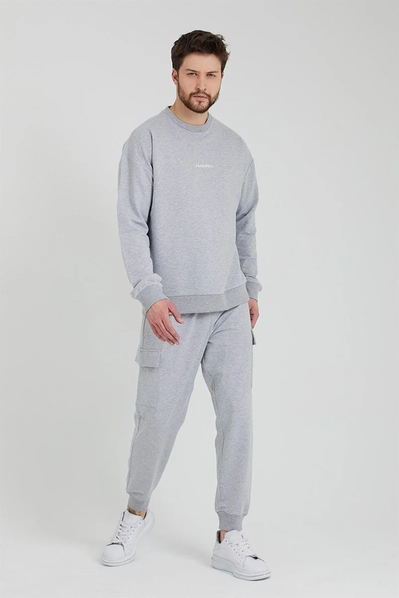 اوديلون Men's Crew Neck Oversize Sweatshirt Gray