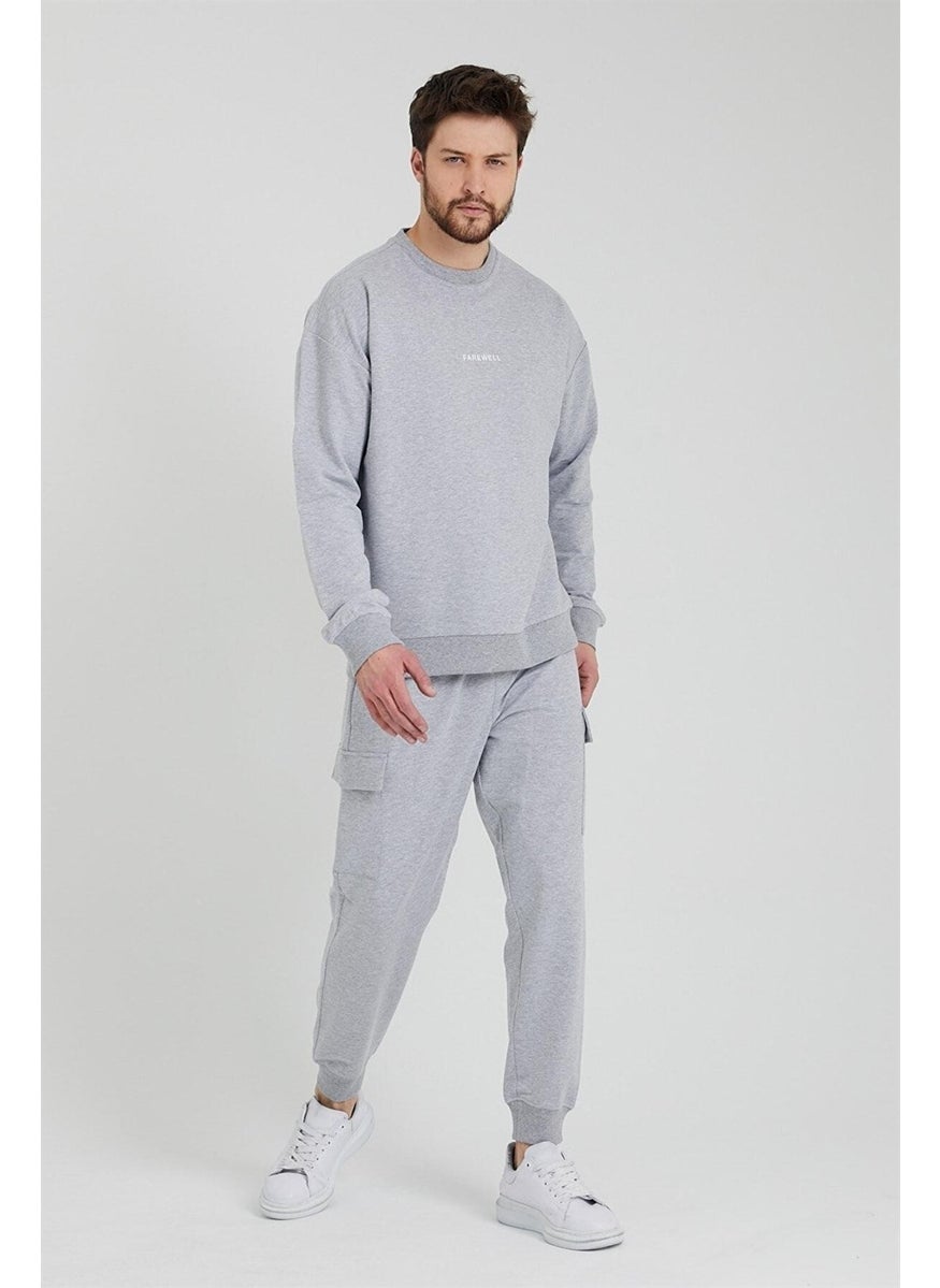 Odelon - Men's Crew Neck Oversize Sweatshirt Gray - Image 1