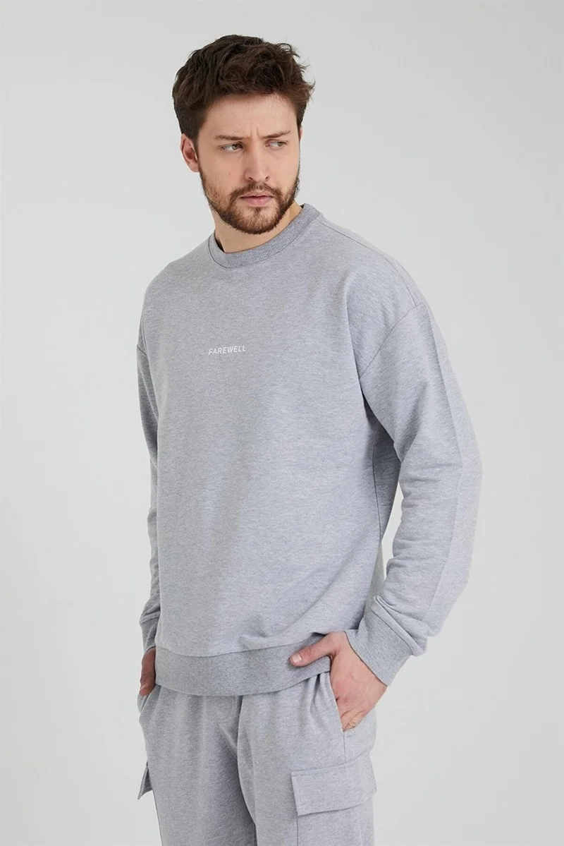 اوديلون Men's Crew Neck Oversize Sweatshirt Gray