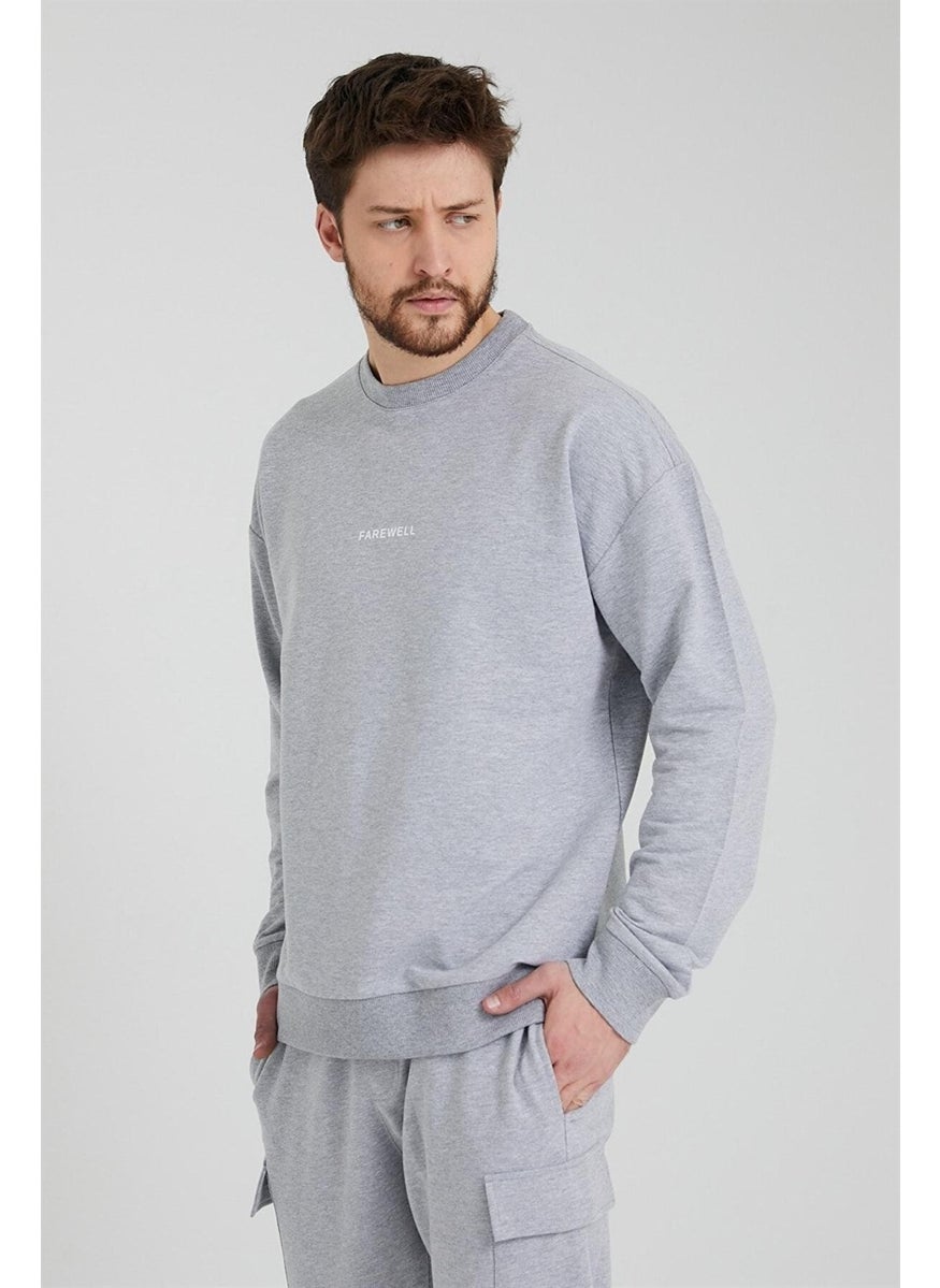 Odelon - Men's Crew Neck Oversize Sweatshirt Gray - Image 1