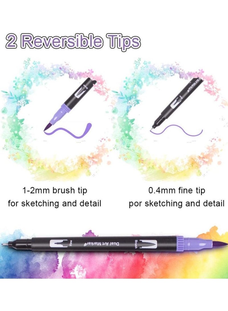 BP Colouring Pens 100 Colours Art Watercolour Brush Pens Tip And Fine Tip For Adult Colouring Books Sketching Drawing Painting Calliraphy - Image 3