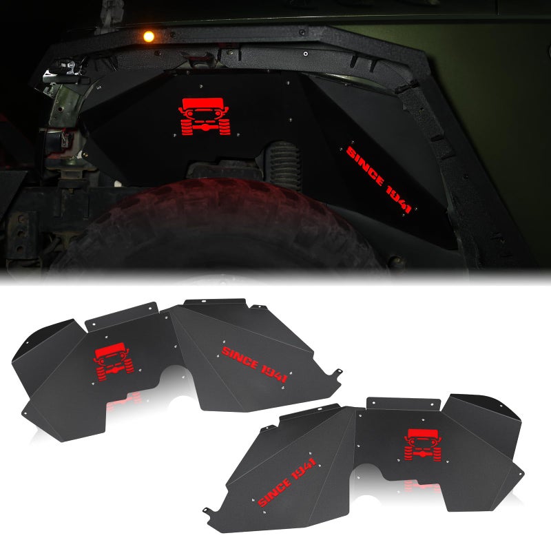 JROAD Inner Fender Front Fender Liners Compatible with Jeep Wrangler JK JKU Aluminumwith 4 LED Lights for 20072018 Wrangler Accessories JK JKU Sport Sahara Rubicon 24 Doors
