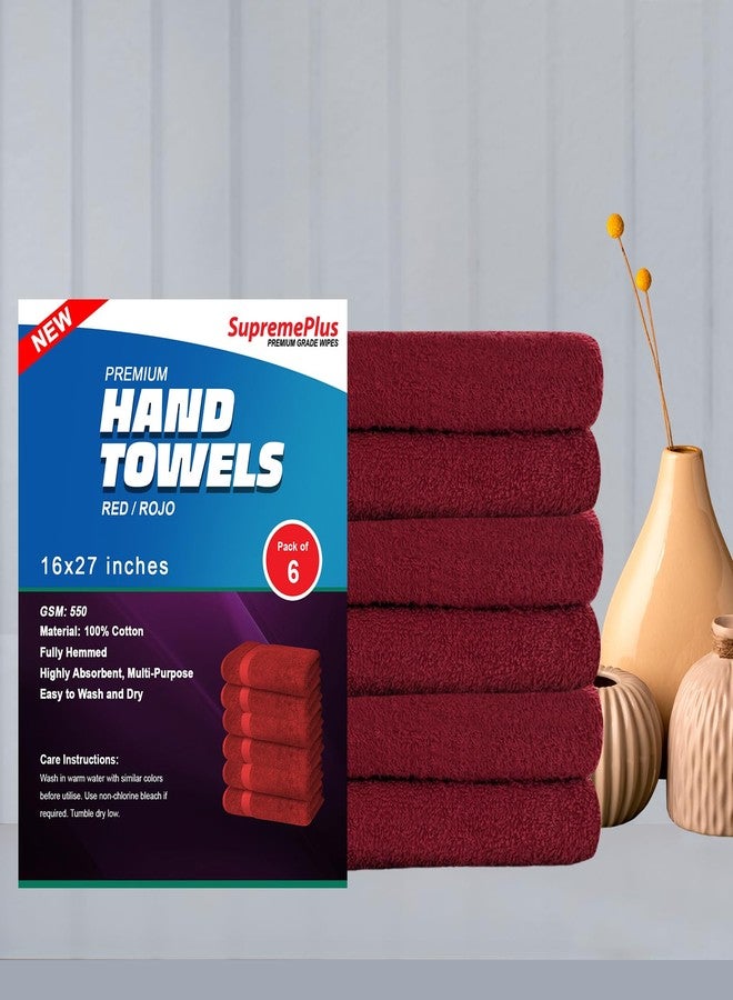 SupremePlus Luxury Hand Towels - 550 GSM, 16x27 Inch, Pack of 6, 100% Ring Spun Cotton - Soft & Highly Absorbent Salon Towels for Gym, Spa, Face, Hotel & Guest Use - Red - Image 2