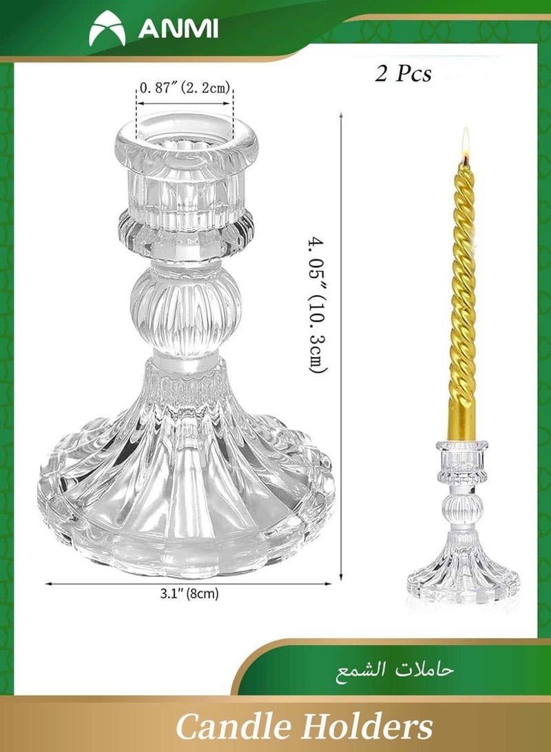 Anmi 2 Piece Glass Candle Holder, Clear Taper Candle Candlestick Holder for Wedding Party Table, Spring Decor, Anniversary, Festival Decoration, Dining Room Table - Image 2