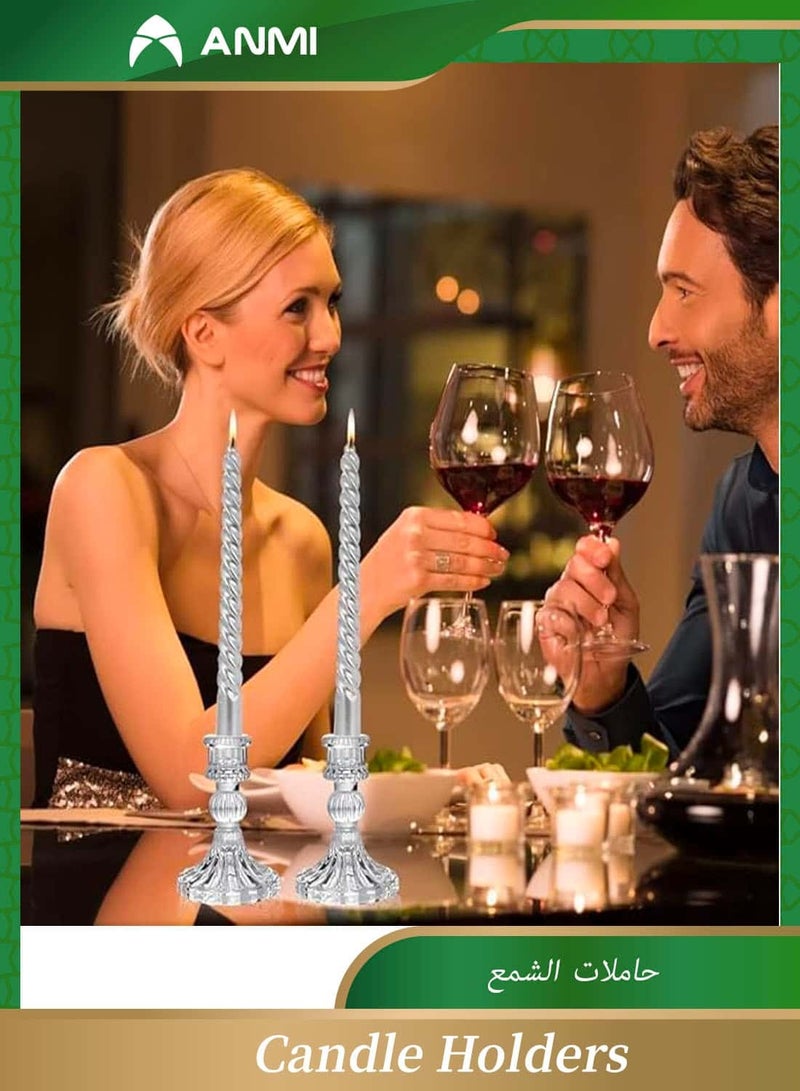 Anmi 2 Piece Glass Candle Holder, Clear Taper Candle Candlestick Holder for Wedding Party Table, Spring Decor, Anniversary, Festival Decoration, Dining Room Table - Image 4