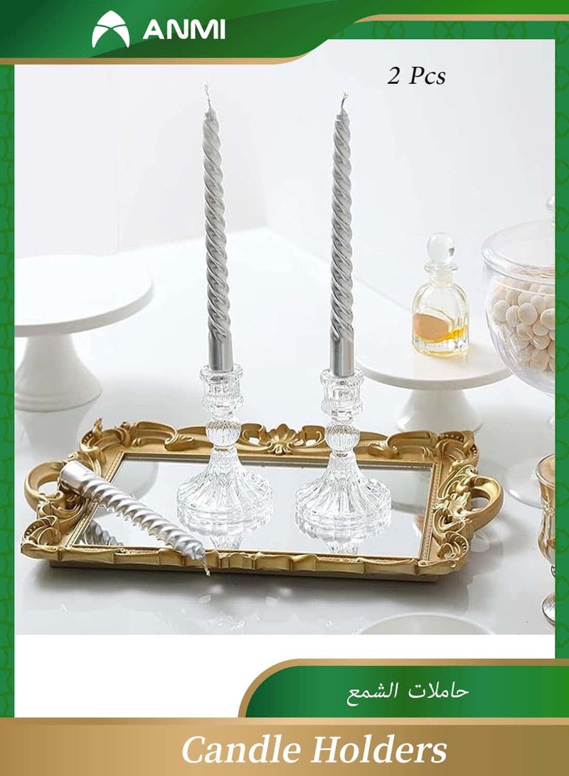 Anmi 2 Piece Glass Candle Holder, Clear Taper Candle Candlestick Holder for Wedding Party Table, Spring Decor, Anniversary, Festival Decoration, Dining Room Table - Image 1
