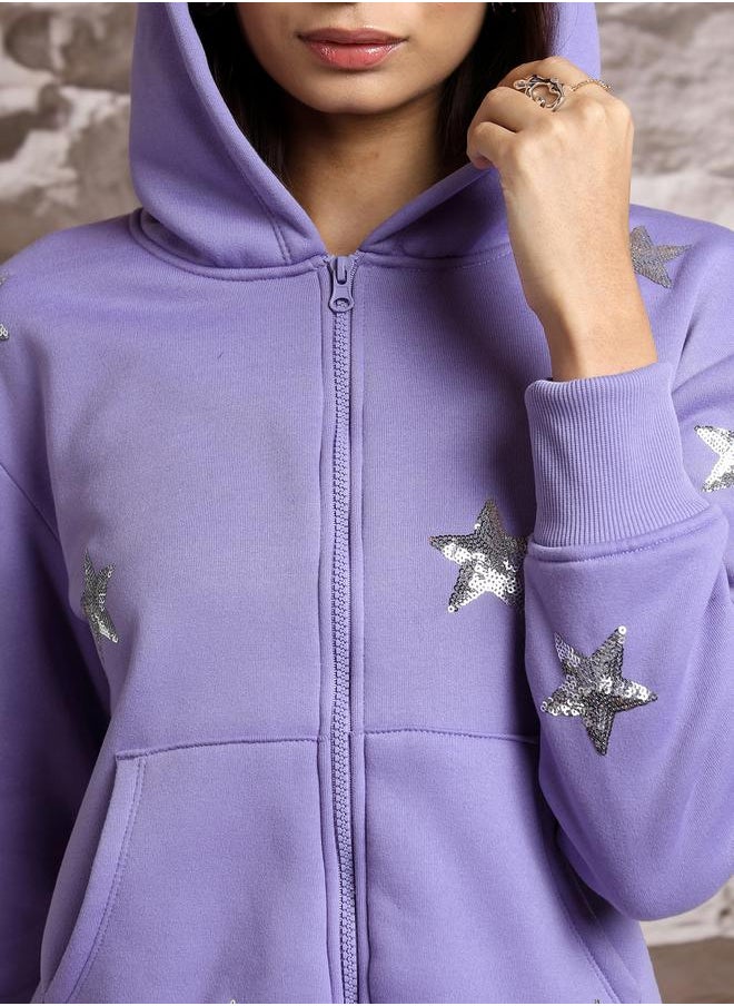 Tokyo Talkies Sequined Hooded Relaxed Fit Sweatshirt by Styli  - Image 5
