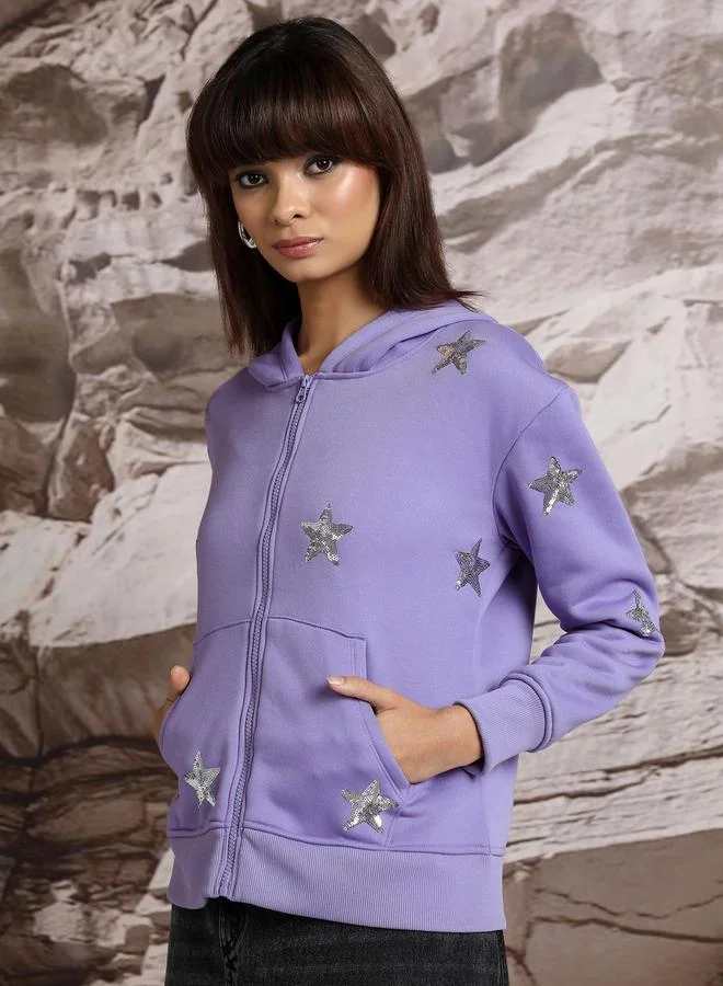 Tokyo Talkies Sequined Hooded Relaxed Fit Sweatshirt