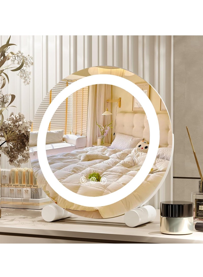 XiuWoo Large Smart Touch Control Electric Tabletop Round Makeup Mirror, Vanity Mirror, HD Desktop Dressing Mirror with LED Light, Three Color Lighting Modes, 360°Rotation  - Image 1