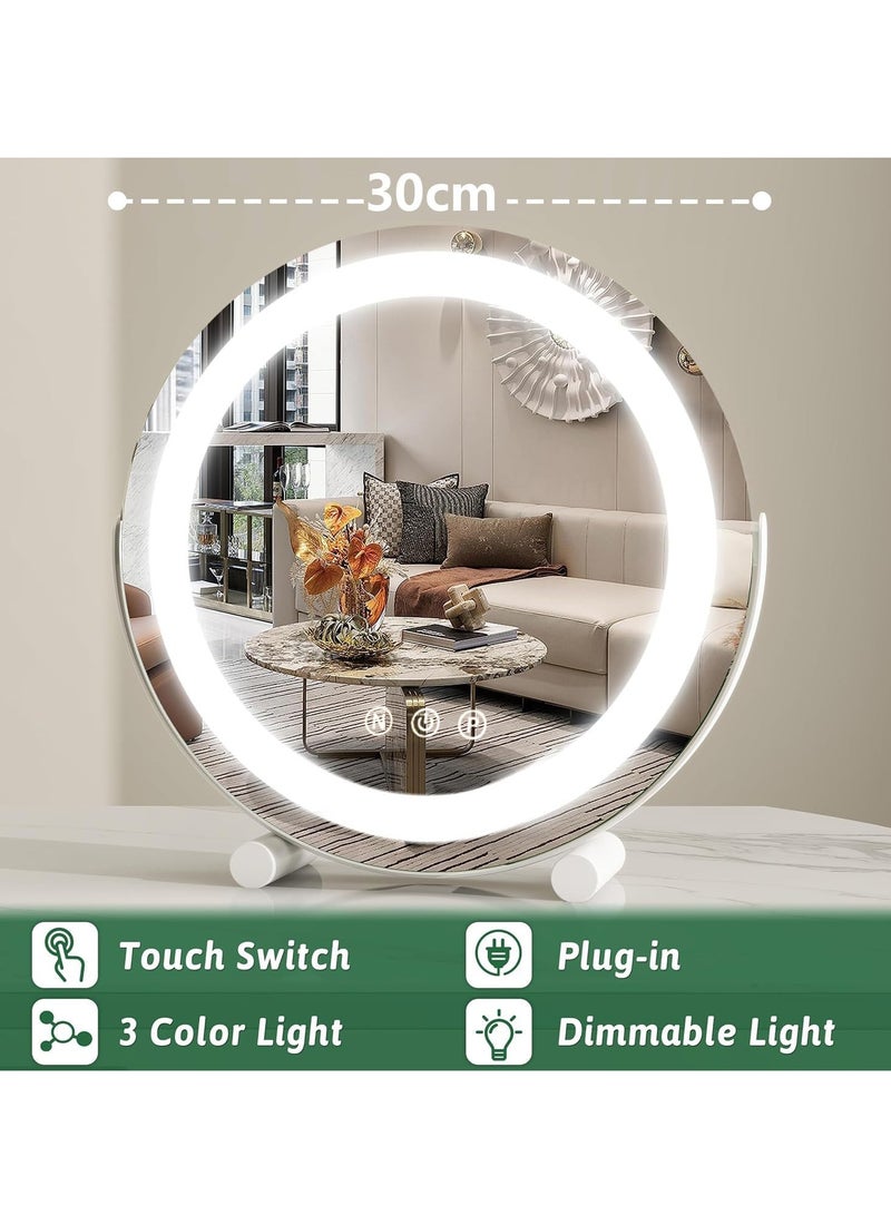 XiuWoo Large Smart Touch Control Electric Tabletop Round Makeup Mirror, Vanity Mirror, HD Desktop Dressing Mirror with LED Light, Three Color Lighting Modes, 360°Rotation  - Image 3