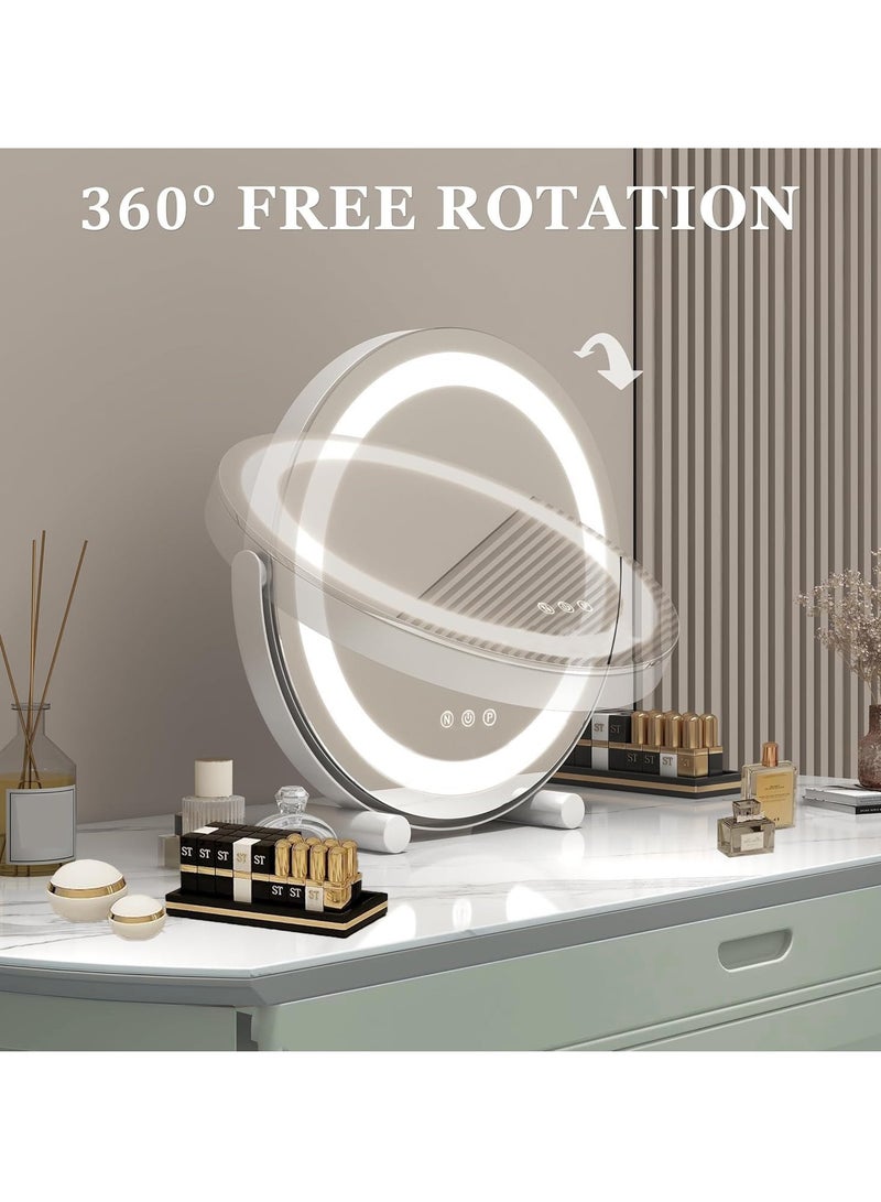 XiuWoo Large Smart Touch Control Electric Tabletop Round Makeup Mirror, Vanity Mirror, HD Desktop Dressing Mirror with LED Light, Three Color Lighting Modes, 360°Rotation  - Image 4