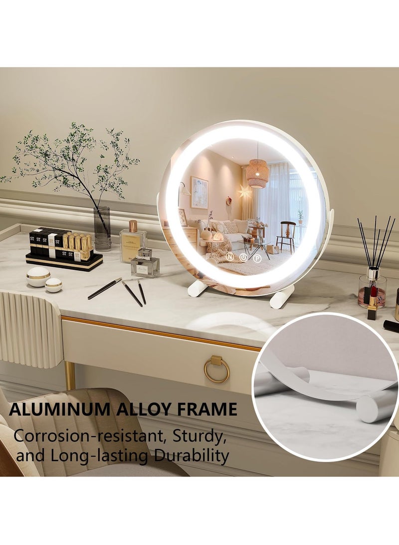 XiuWoo Large Smart Touch Control Electric Tabletop Round Makeup Mirror, Vanity Mirror, HD Desktop Dressing Mirror with LED Light, Three Color Lighting Modes, 360°Rotation  - Image 5