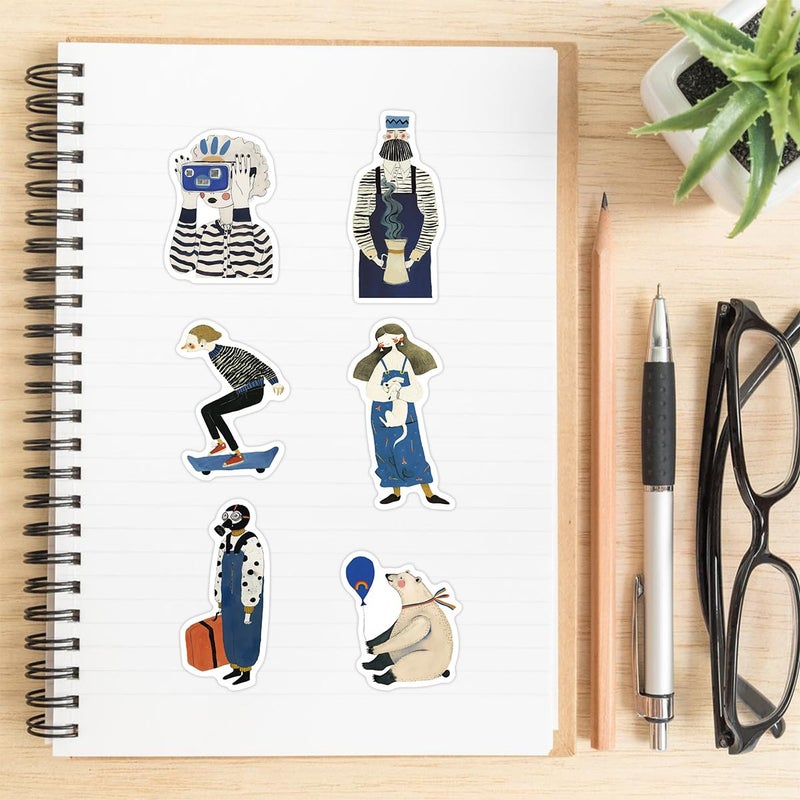 YOKSAS 50PCS Blue Aesthetic Vinyl Stickers â€“ Waterproof Artistic Hand-Drawn Character Stickers for Water Bottles, Laptops, Journals, Scrapbooking, Skateboards - Image 2