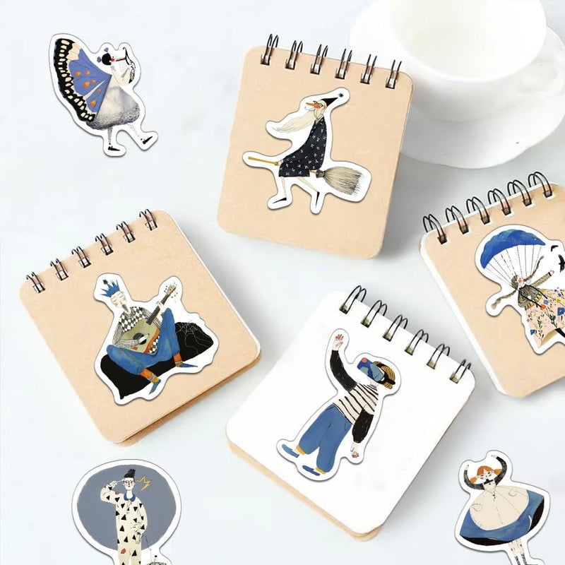 YOKSAS 50PCS Blue Aesthetic Vinyl Stickers â€“ Waterproof Artistic Hand-Drawn Character Stickers for Water Bottles, Laptops, Journals, Scrapbooking, Skateboards - Image 4