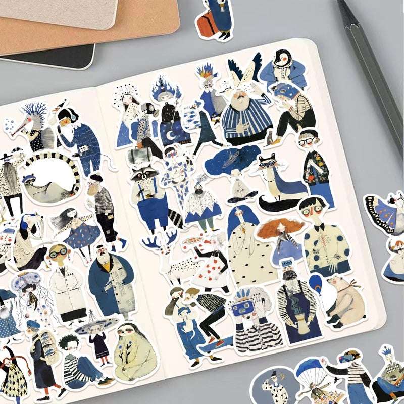 YOKSAS 50PCS Blue Aesthetic Vinyl Stickers â€“ Waterproof Artistic Hand-Drawn Character Stickers for Water Bottles, Laptops, Journals, Scrapbooking, Skateboards - Image 5