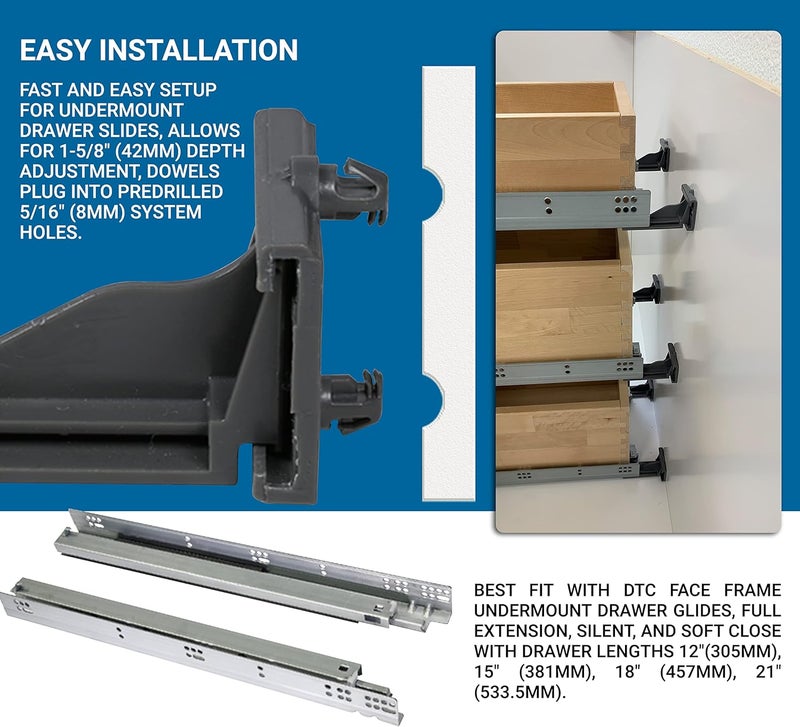 DTC 20 Pack Rear Mounting Brackets Heavy Duty Drawer Slide Socket Plastic Grey Color for Undermount Drawer Glides with Lengths 12"(305mm), 15" (381mm), 18" (457mm), and 21" (533.5mm) - OGA03 - Image 3
