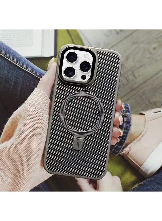 MagSafe Compatible Shockproof Case for iPhone 12 Pro – Carbon Fiber Texture, Slim Protective Cover with Wireless Charging Support (Grey) - Image 1