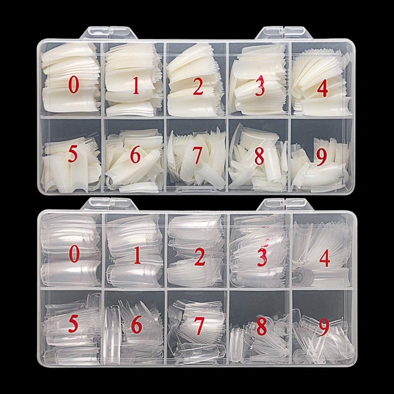 krofaue Nail Tips Lady French Style Acrylic Artificial Half Cover False Nail Tips with Box Ideal for Salons and Home DIY Manicure,10 Sizes,1000PCS (Natural and Clear) - Image 1