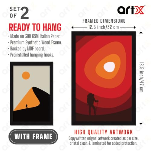 ArtX Paper Aesthetic Wall Decor Paintings with Frame for Home Decoration - Painting for Living Room Bedroom Office - Framed Painting for Wall Decoration, Wall Decor For Living Room, Set Of 2 - Image 2