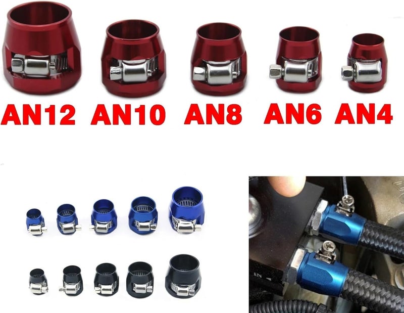 Hose Finisher Clamp 10PC Car Hose Finisher Clamp Radiator Modified Fuel Pipe Clip Buckle for Fuel Oil Gas Water Hose Tube(AN6 Red) - Image 2